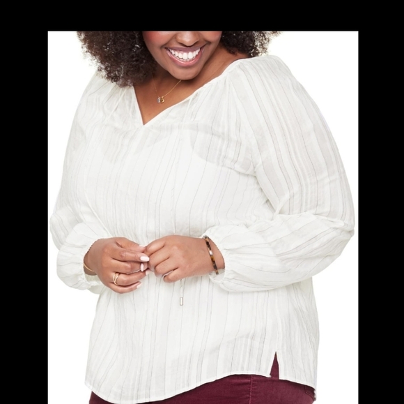 NYDJ Oversized White Layered peasant Popover Women's blouse 0X NWT - Picture 1 of 12